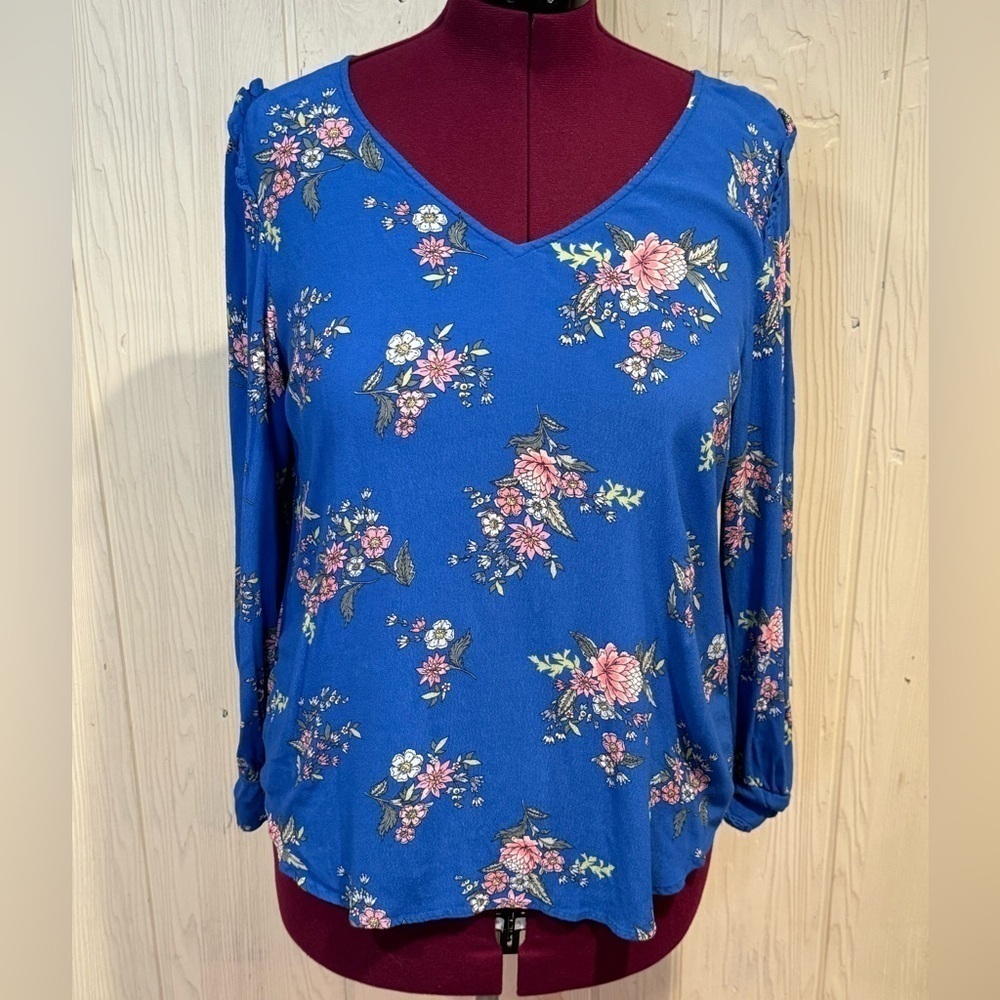 Loft Long Sleeve Blue Blouse, Size L